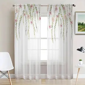 Floral Vine Pattern Curtain, Lightweight Soft Curtain, Modern Home Decor for Living Room Bedroom Study Room, Curtain Rod