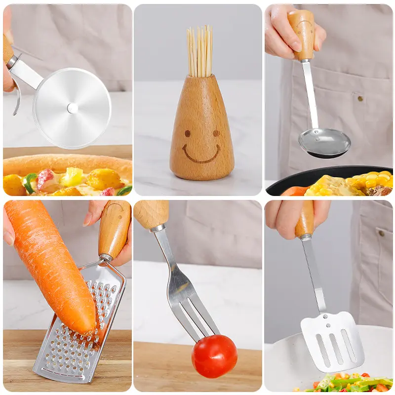 Cute Smile Toothpick Holder + Wood Handle Kitchen Cooking Tools