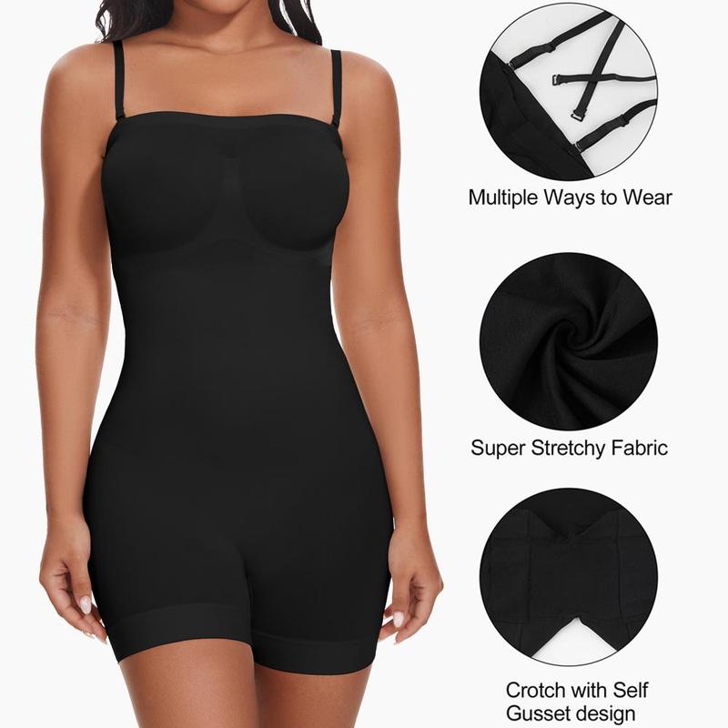 Women Tummy Control Shapewear Strapless Shortie Bodysuit   Butt Lifter Body Shaper with Removable Straps, Off Shoulder Strapless Mid Thigh Jumpsuit Tops for Under Dresses, Lady Comfort Farbic Underwear Womenswear Springtok
