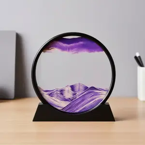 3D Dynamic Sand Art Liquid Motion, 1 Count Moving Sand Art Picture, Round Glass Deep Sea Sandscape in Motion Display, Relaxing Desktop Home Office Work Decor, Decorating, Modern Home Decoration