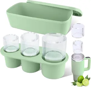 Ice Cube Tray for Stanley Cup 30-40 oz Tumbler Ice Mold, Silicone Ice Tray With Lid and Bin for Chilling Cocktails, Whiskey, Drinks, Coffee, Easy Fill and Release Ice Maker (Green)