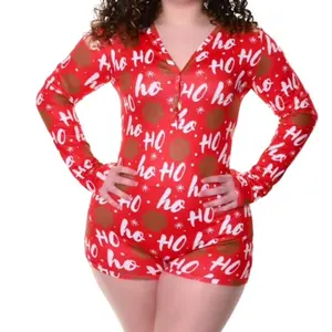 Red Christmas long sleeve hohoho short Cotton Comfort Womenswear Cute Fabric Loungewear Pajama Nightwear Winter womenswear pajama cozy holiday lady homewear print