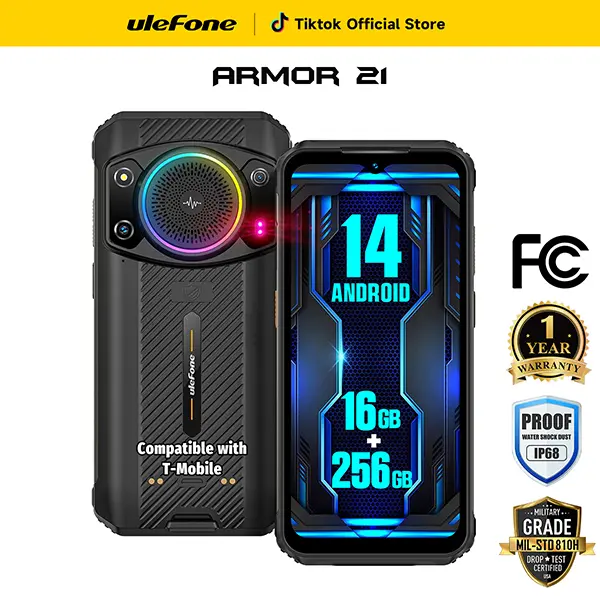 Ulefone Armor 21 Durable Rugged Mobile Cell Phone - Infinite Halo 122dB Speaker, 16GB RAM+256GB ROM+1TB Expansion, 64MP Main+24MP Night Vision Boost Camera, MTk Helio G99, 6.58" FHD+120Hz Screen, 9600mAh(33W), NFC, Android 14 Unlock Electronic Gadget, Dur