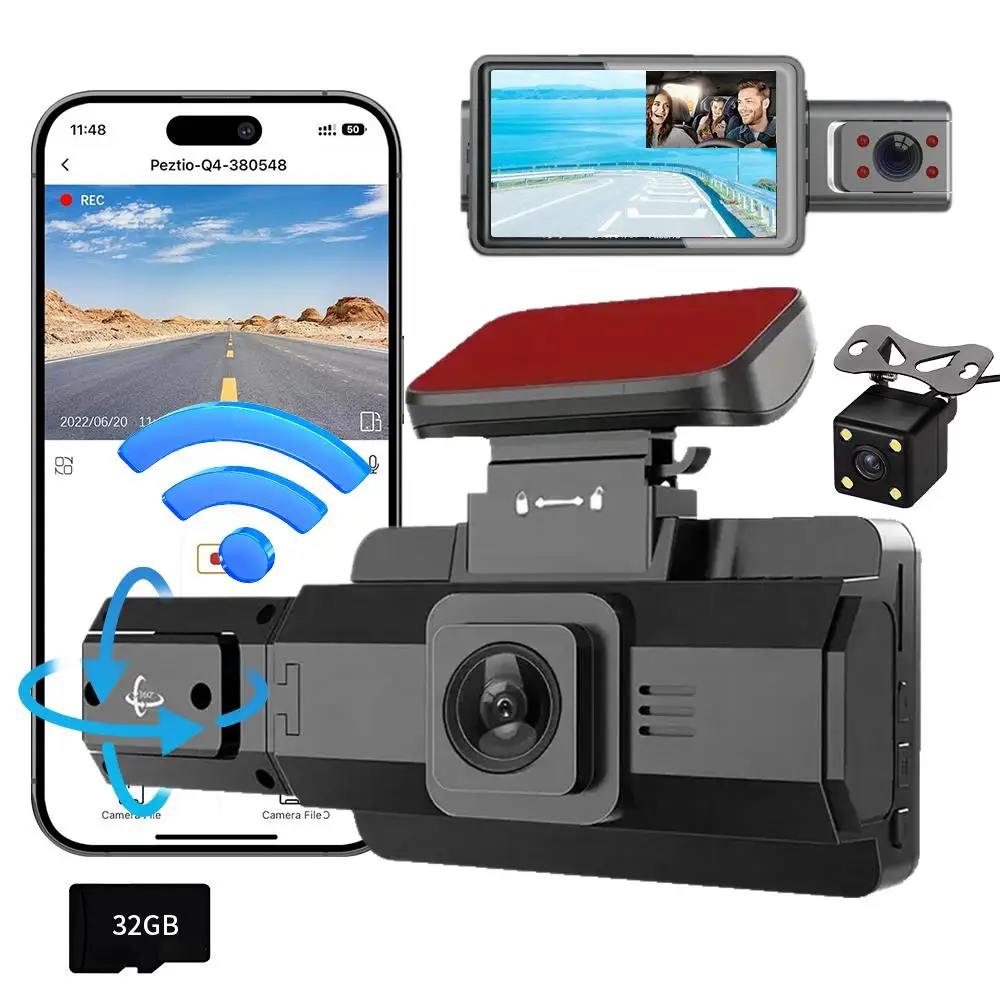 Car GPS DVR with 3 Lens, 1 Set Car DVR with Night Vision, Car Video Recorder with Loop Recording, Car Camera with G-sensor, Car Accessories