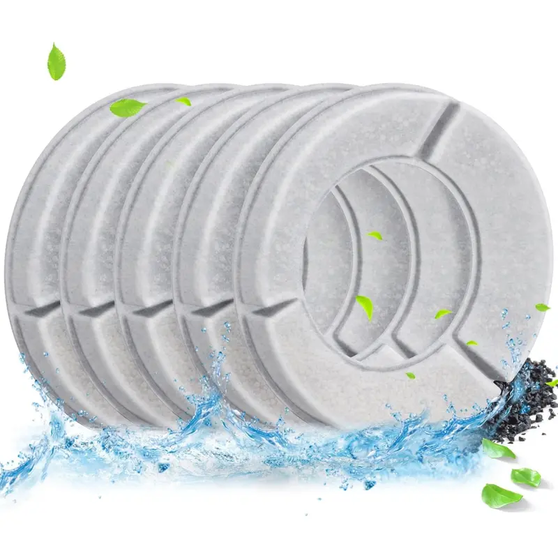 5PCS Replacement Filters for 2.5L/84oz，3L/101oz, 3.5L/118oz，4L/135oz, 4.5L/152oz，5.5L/186oz and 6.5L/1.6 Gallon Dog Water Bowl