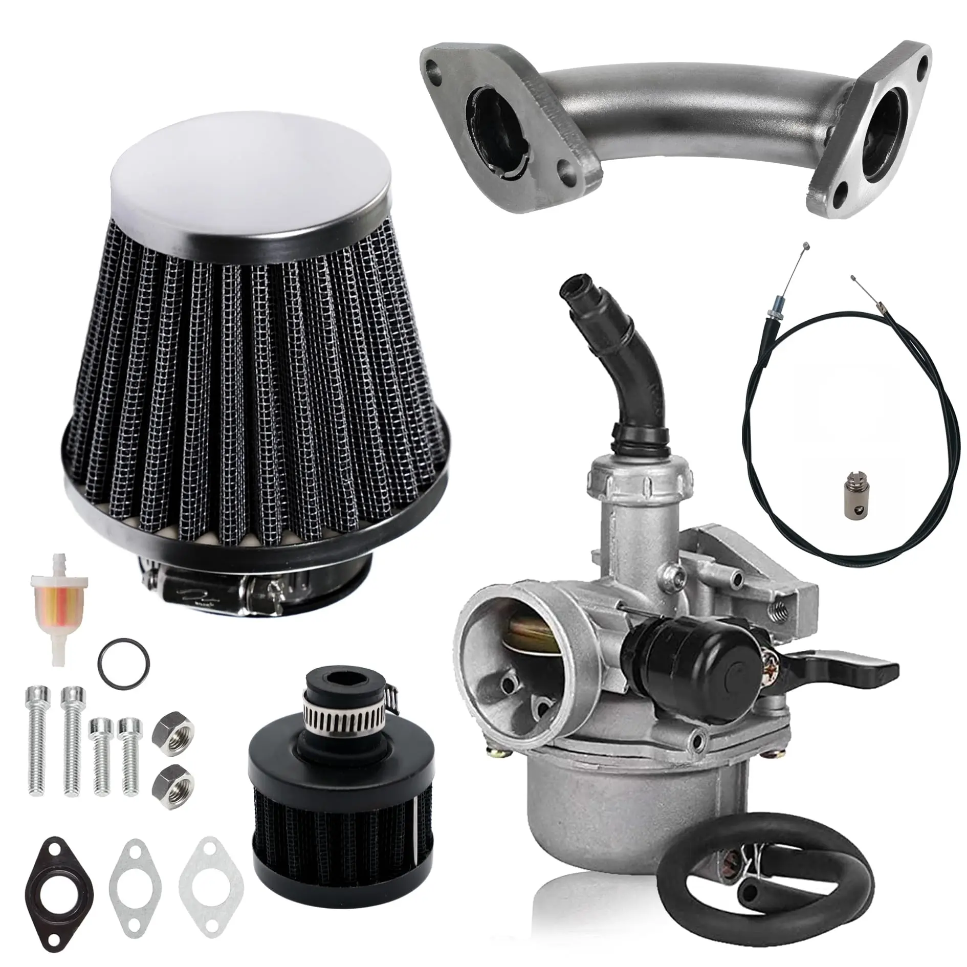Stage 2 Kit Curved Manifold Racing Performance Slide intake pipe Carb for lifan 79cc 105cc Engine, Phatmoto Gas Bike, Monster Mega Moto MM80, for Coleman B100 Motovox MBX10 Baja DB30 Mini Bike