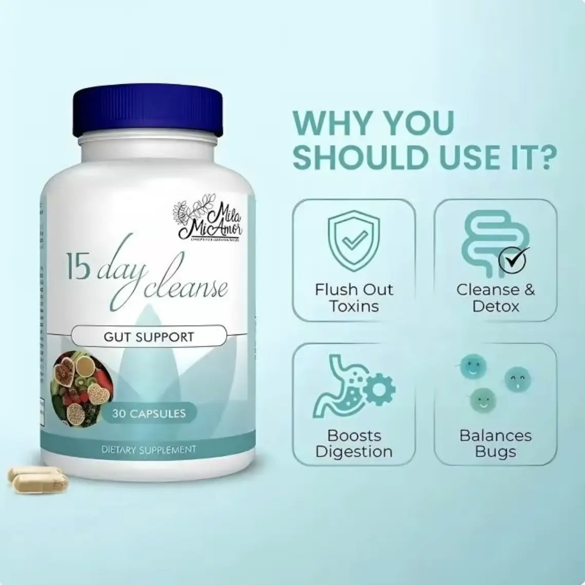 Mila McAnner 15 Day Cleanse Gut and Colon Support Caffeine Free Advanced Formula with Senna Cascara Sagrada Psyllium Husk Non-GMO Probiotics