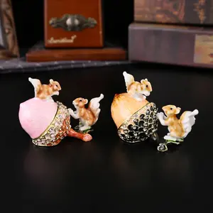 Fairy Tale Squirrel Acorn Jewelry Box, Trendy Rhinestone Storage Case, Solve Necklace Tangles & Vanity Mess, Forest Autumn Decor