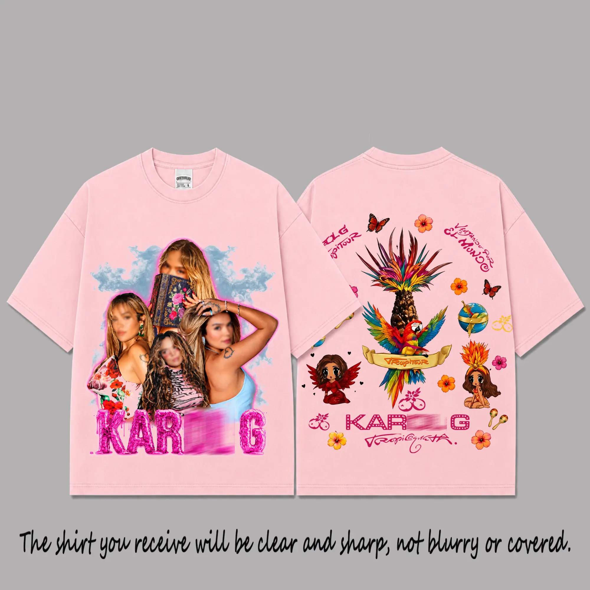 Tropicoqueta Papasito Graphic Premium Cotton T-Shirt, Latina Pop Album Fan Tee, Tropical Parrot World Tour Shirt, Pink Oversized Concert Merch, Colombian Music Streetwear Gift