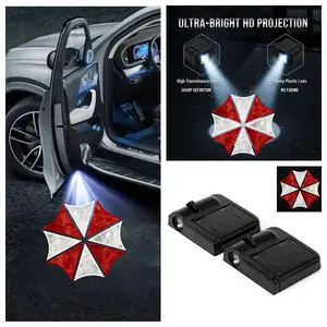 2PCS Resident Evil Umbrella Logo Car Door Projector Lights, All-in-One Welcome Ambient Light, No-Drill Stick-On Easy Install, Universal Fit for Most Car Models, Car Exterior Interior Decoration Upgrade