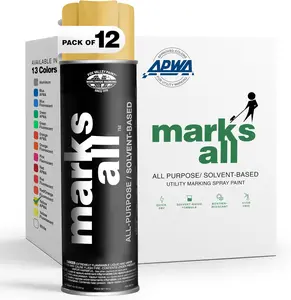 Fox Valley 18oz Marks All Solvent-Based Marking Paint, 12-Pack Yellow APWA – Long-Lasting, Weather-Resistant Paint for Wet or Dry Surfaces Like Metal, Grass, Concrete, Wood, & More