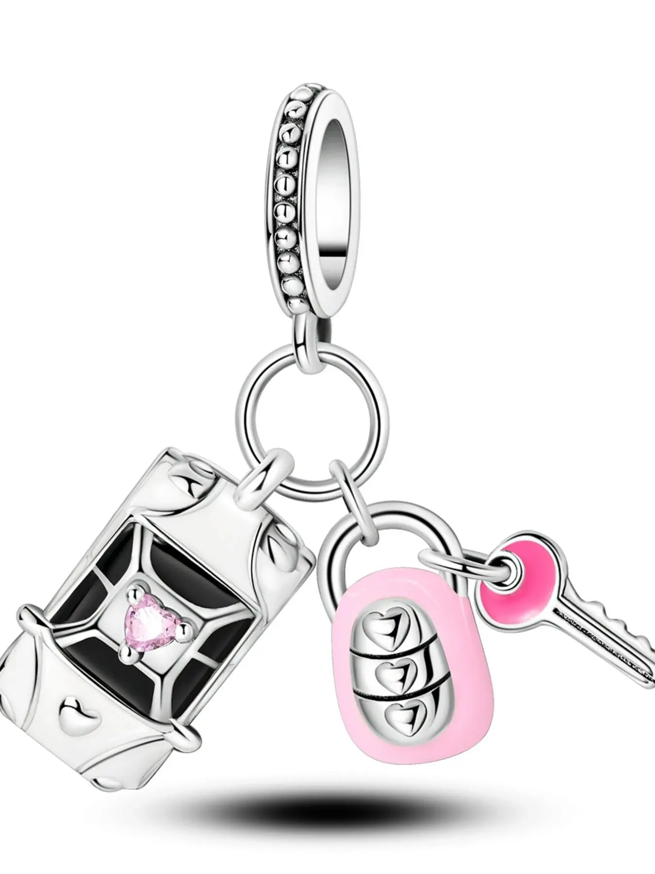 Car Key Shape Two-In-One Pendant, Cute Enamel Key Design Charm, Bracelet and Necklace DIY Fashion Jewelry, Elegant Jewelry Gifts for DIY Lovers, Heart Charms, DIY Jewelry Accessories
