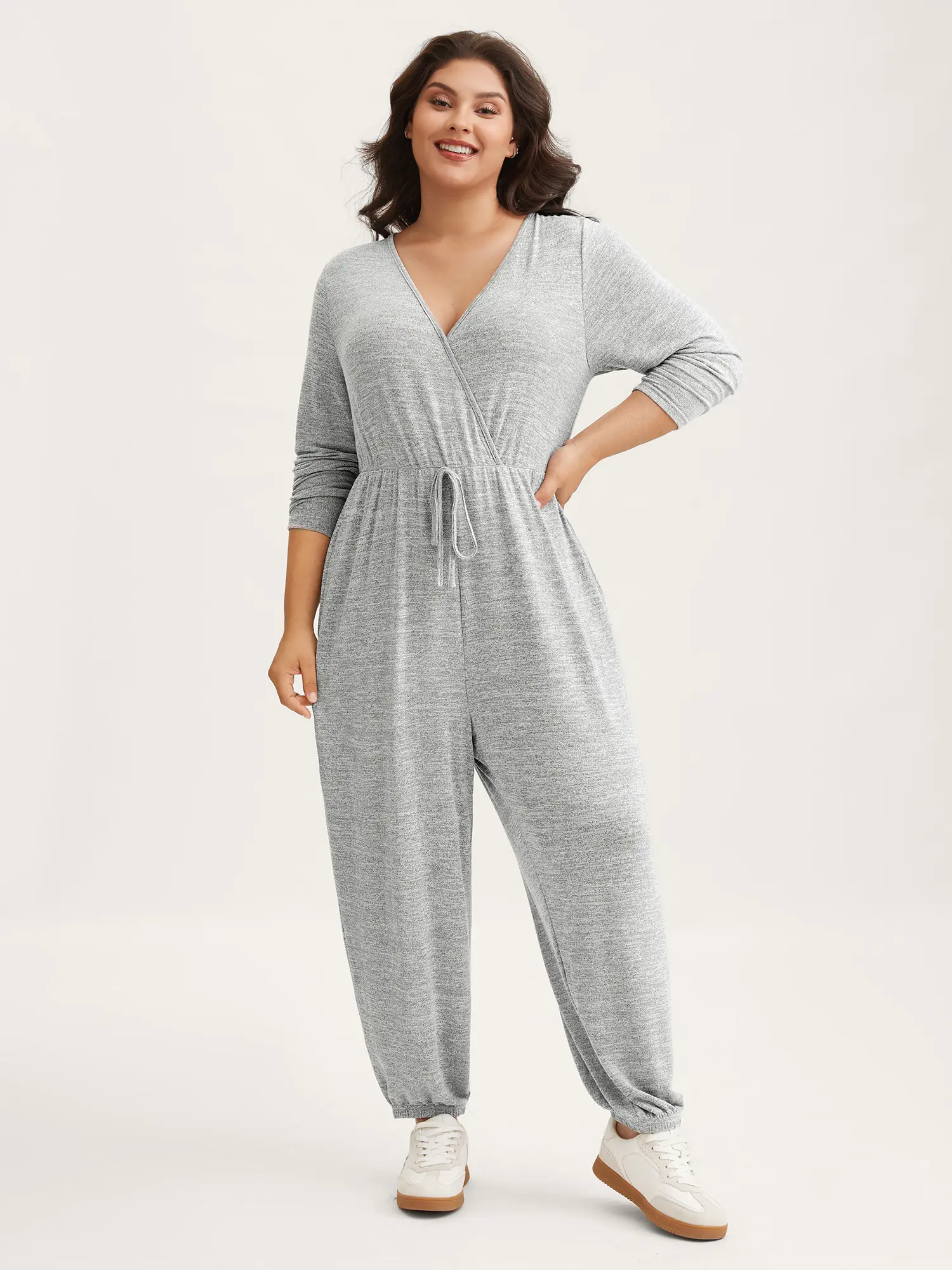 BLOOMCHIC Women's 2-In-1 Polka Dot Knot Neck-Tie Jumpsuit - Spandex Fabric,Lightweight,Flat-Fit,Pocket-Equipped 2026 Summer Work-Appropriate Fashion Style Women's Clothes,Long Sleeve Loose Clothes,Summerfinds