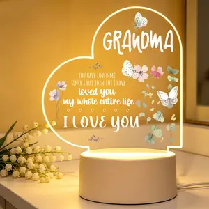 Heart Floral Butterfly Acrylic LED Night Light Grandma Loving Quote Lamp Mothers Day Birthday Sentimental Gift For Grandmother