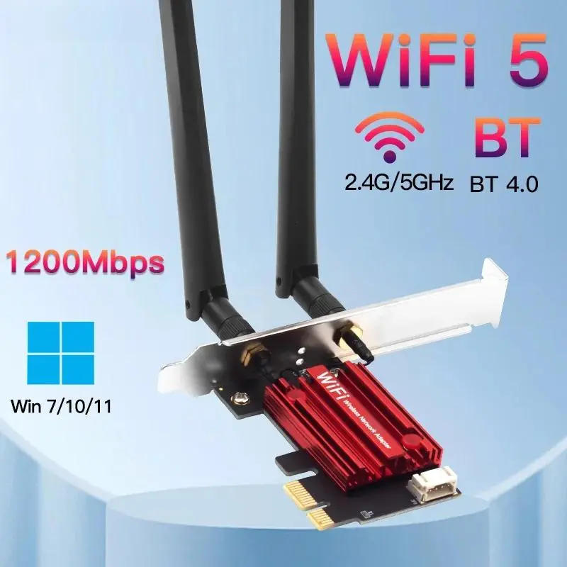 FENVI WiFi 5 PCI-E Wireless Adapter AC1200 Network Card Dual Band 2.4G/5GHz 802.11AC For Bluetooth 4.0 Desktop Windows 7/8/10/11