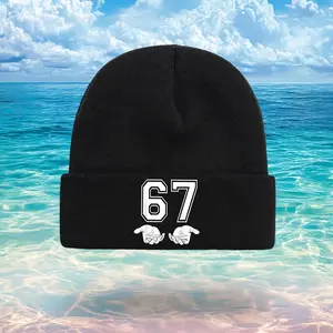 S&T Unisex 67 Meme Beanie - '67' Pattern, Retro Aesthetic Winter Hat, Elastic Warm All-Season Style, Christmas and Casual Wear, Hand-Wash Casual Item