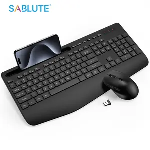SABLUTE Wireless Keyboard and Mouse Combo Full-Sized with Wrist Rest Phone Holder Sleep Mode Silent 2.4GHz Cordless Keyboard Mouse for Computer Accessories