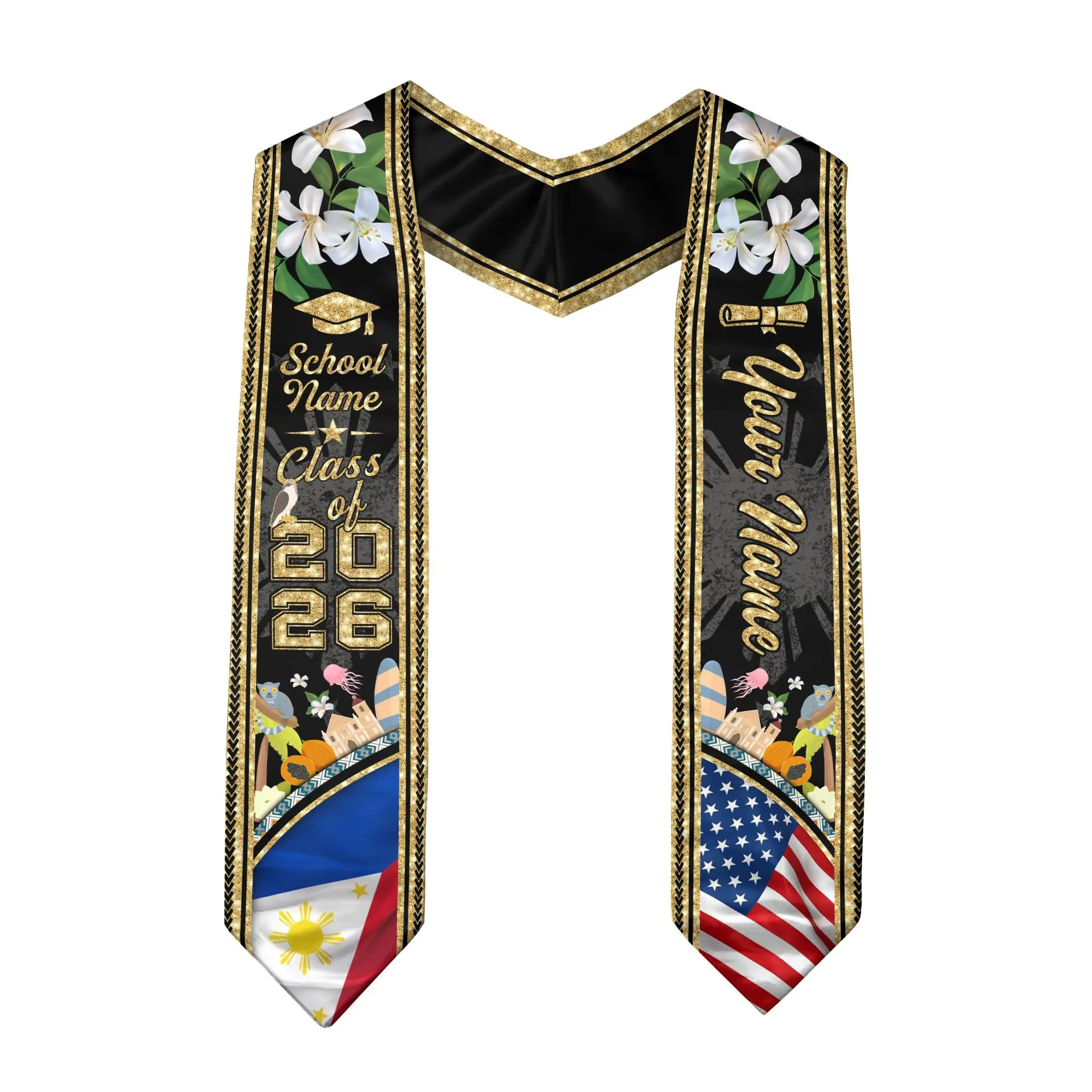 Personalized Philippine Stole 2026, Filipino American Graduation Stole Customized, Graduation Sash, Class of 2026