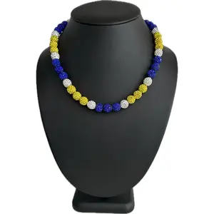 Iced Bling Disco Ball Rhinestone Crystal Bead Baseball Necklace Royal Yellow II