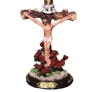 Christ Crucifix 5” High Jesus on The Cross Collectible Figurine Wall Crucifix Easter Chapel Decoration The Cross Desktop Plaque Statue Crucifix Crosses Sculpture Resin Catholic Christian Home Decor Religious Ornaments