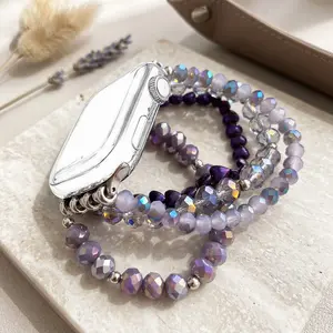 1 Pc Purple Beaded Bracelet Strap for Apple Watch 38-49mm Ultra 3/2 SE 1-11, Fits 20/22mm Lug Width Watches, Watch Straps, Samsung Huawei Garmin (Not for QuickFit), Galaxy Watch 7/6/5/4 Classic 5Pro Active2, Watch Not Included, Smart Watch Accessories