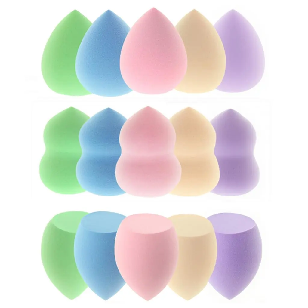 15-Piece Soft Polyurethane Makeup Sponges Set - 3 Shapes, Multi-Colored Cosmetic Blenders for Sensitive Skin, Liquid/Cream/Powder, Smoothing Makeup Routine (Pink, Nude, Purple, Green, Blue)