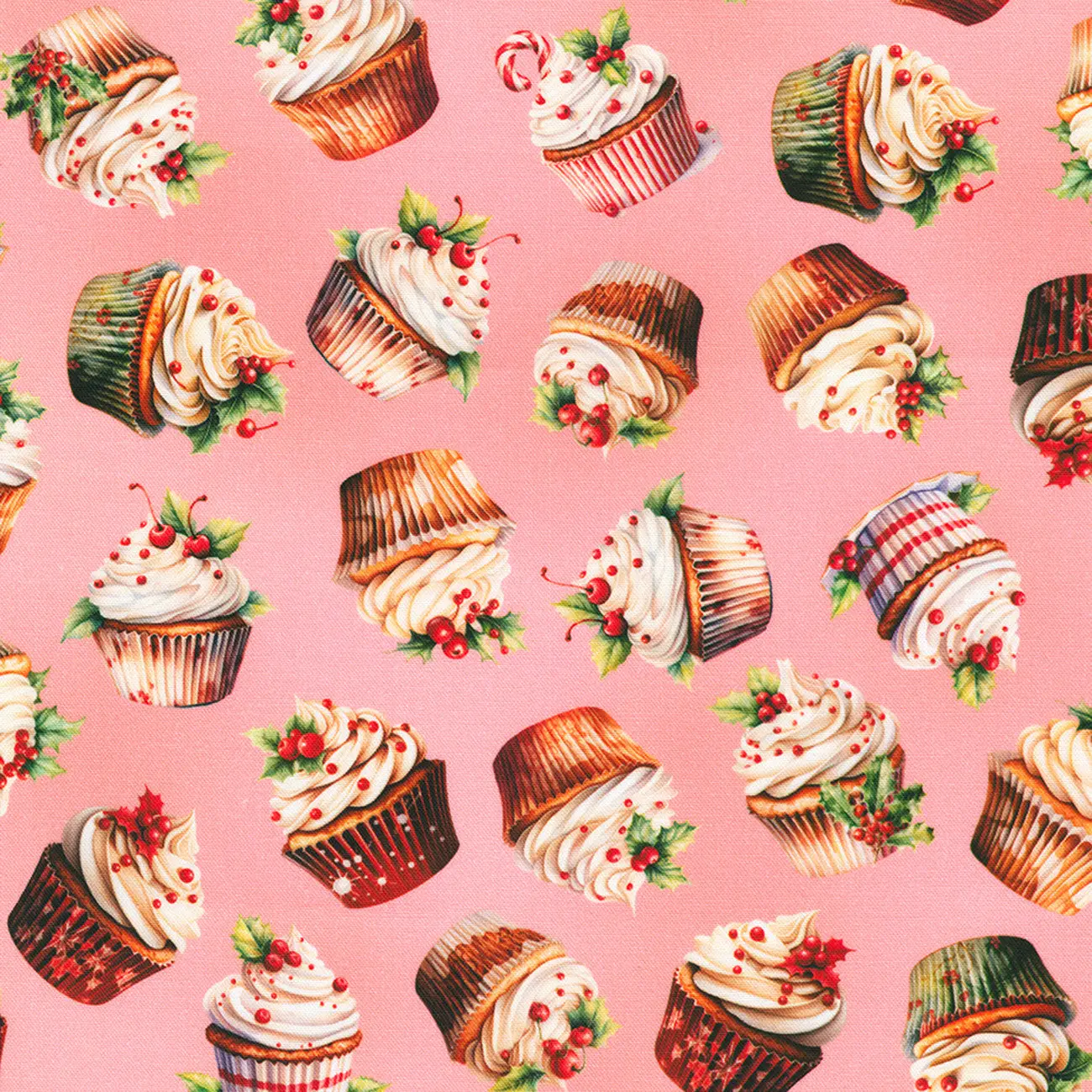 Fabric Robert Kaufman Pink Christmas Cupcakes Frosted by RKF by the Quarter Yard SRKD-23206-10