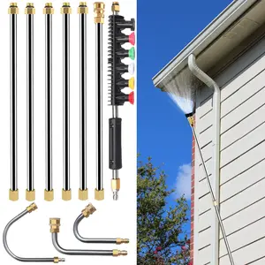 Pressure Washer Extension Wand 10 Pack Power Washer Lance Set with 5 Atomization Nozzle Tips Curved Rod for Gutter Roof Drainage & Walls Cleaning#Summervibes