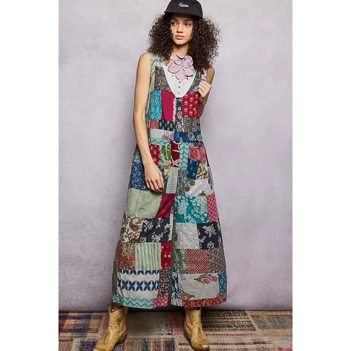 Sage Patchwork Wide Leg Jumpsuit