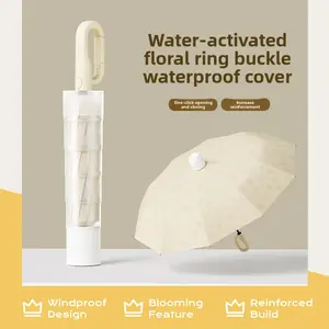 Magic Flower Umbrella (Blooms When Wet) Waterproof umbrella with buckle, expands when wet, enlarged windproof umbrella for men, reinforced and thickened, suitable for students going to school, rain or shine umbrella for women