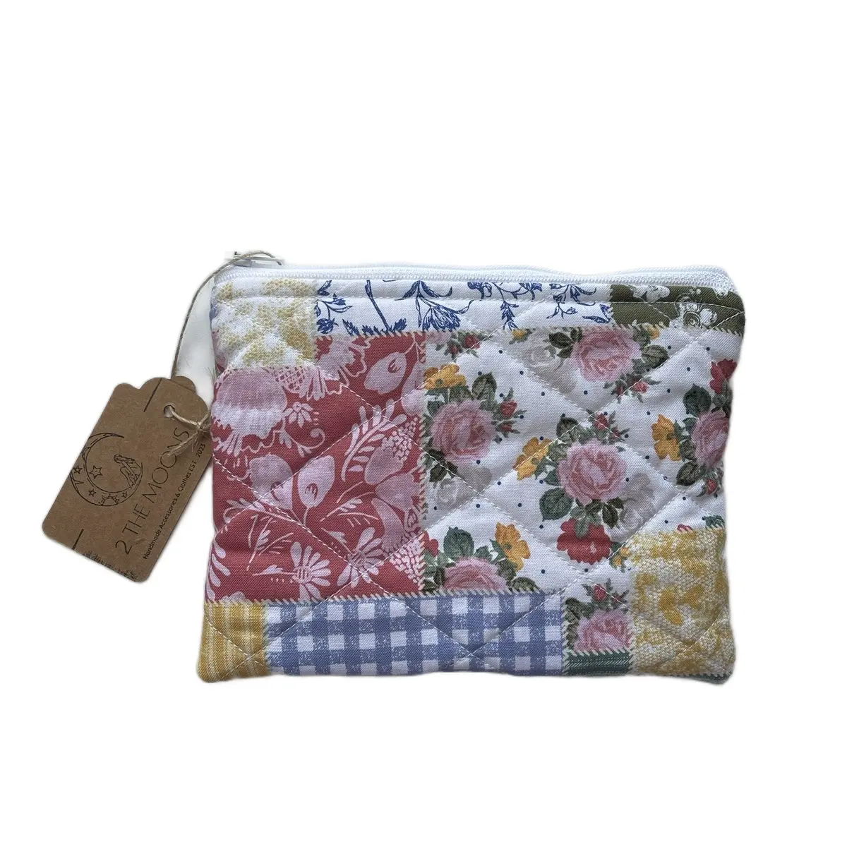 Quilted Makeup Bag - 100% Handmade Cotton Fabric with Zipper Closure - Luxury Plush Feel - Size 7” x 5.5”