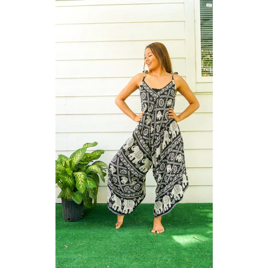 Black Orchid Elephant Boho Jumpsuit