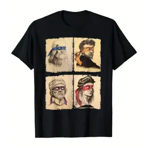 Renaissance Ninja Turtles Graphic Oversized Cotton T-Shirt, Funny Art History Outfit, Fashion Casual Tee, Perfect Gift for TMNT Fans, Ideal Present for Art Lovers, Humorous Ninja Turtle Parody Shirt