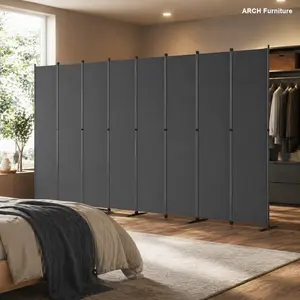 Modern Adjustable Room Divider – ARCH 8-Panel Folding Privacy Screen, 159in W x 71in H, Heavy-Duty Metal Frame & Polyester Fabric, Portable Freestanding Room Partitions for Bedroom, Office