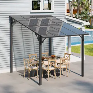 Walsunny Gazebo for Patio,  8/10' x 10' Large Shed Wall-Mounted Lean to Gazebo Pergola with Roof, Hard Top Heavy Duty Awnings for Backyard, Deck，Black