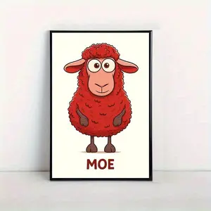 2D Cute Red Sheep Canvas Art – Cartoon Animal Illustration of Funny Moe Sheep, Flat Print for Wall Décor in Living Room, Bedroom, Playroom, Study, or Kids' Rooms, Perfect for Playful Room Styling.