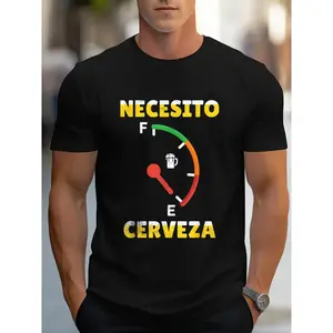 Funny "Necesito Cerveza" Graphic T-Shirt - Spanish Flag Colors, Beer Mug Design, Machine Washable Party Shirt
