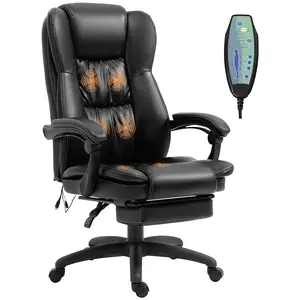 Vinsetto High Back Massage Office Chair with 6-Point Vibration, 5 Modes, Executive Chair, PU Leather Swivel Chair with Reclining Back, and Retractable Footrest, Black