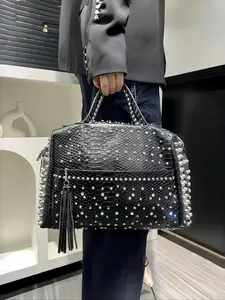 Women's Rhinestone Handbag Fall Winter New Style, Large Capacity Shoulder Bag, Casual Leopard Print Crossbody Bag, Design