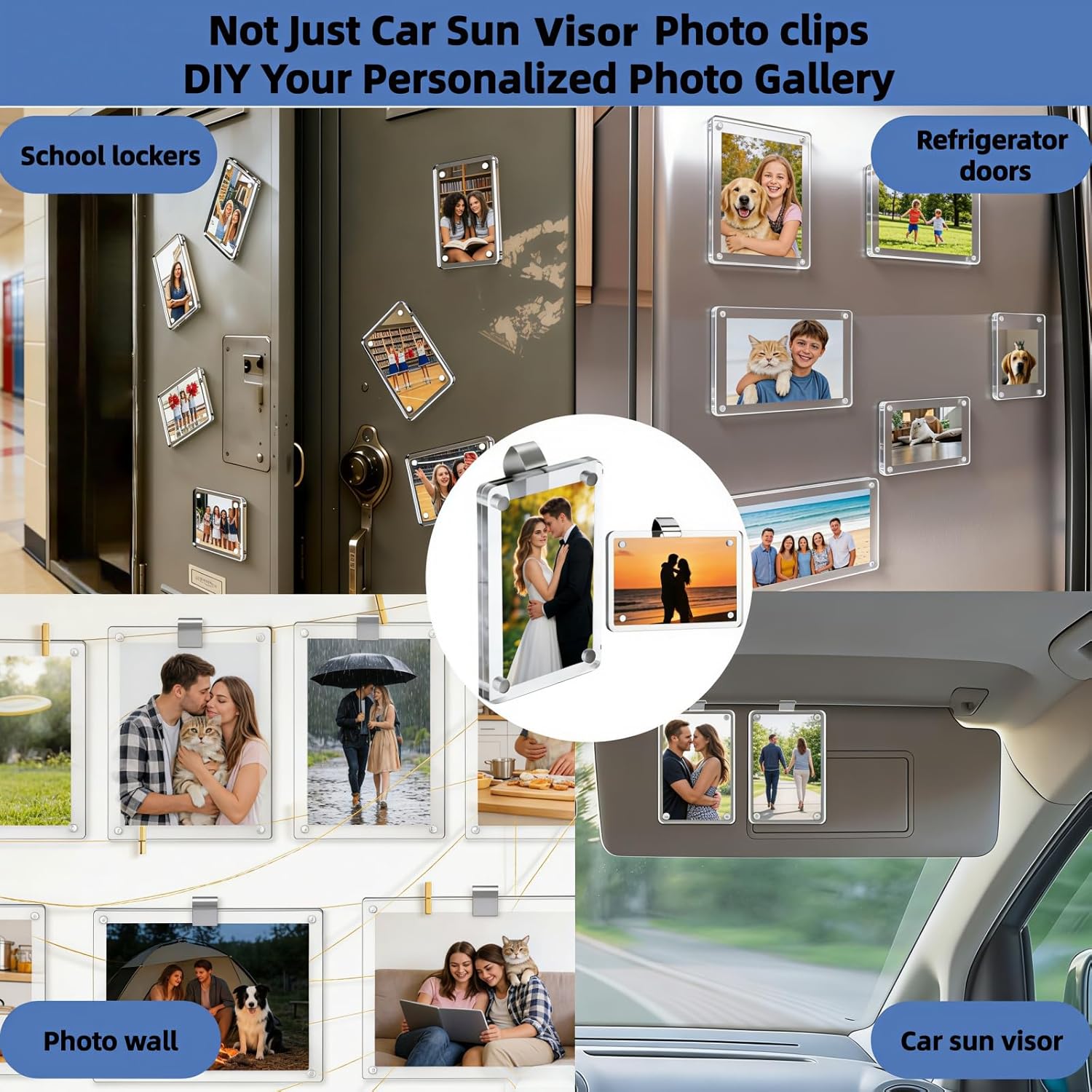 2Packs Car Picture Holder for Sun Visor, Clear Acrylic Magnet Car Visor Photo Clip, 2.36"x3.5" Picture Frame, Horizontal & Vertical Personalized Photo Display for Car Decorations Gifts