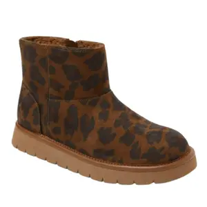 Women’s May Faux Microsuede Ankle Boots – Leopard Print, Memory Foam Insole, Side Zipper, Dark Brown, Size 6