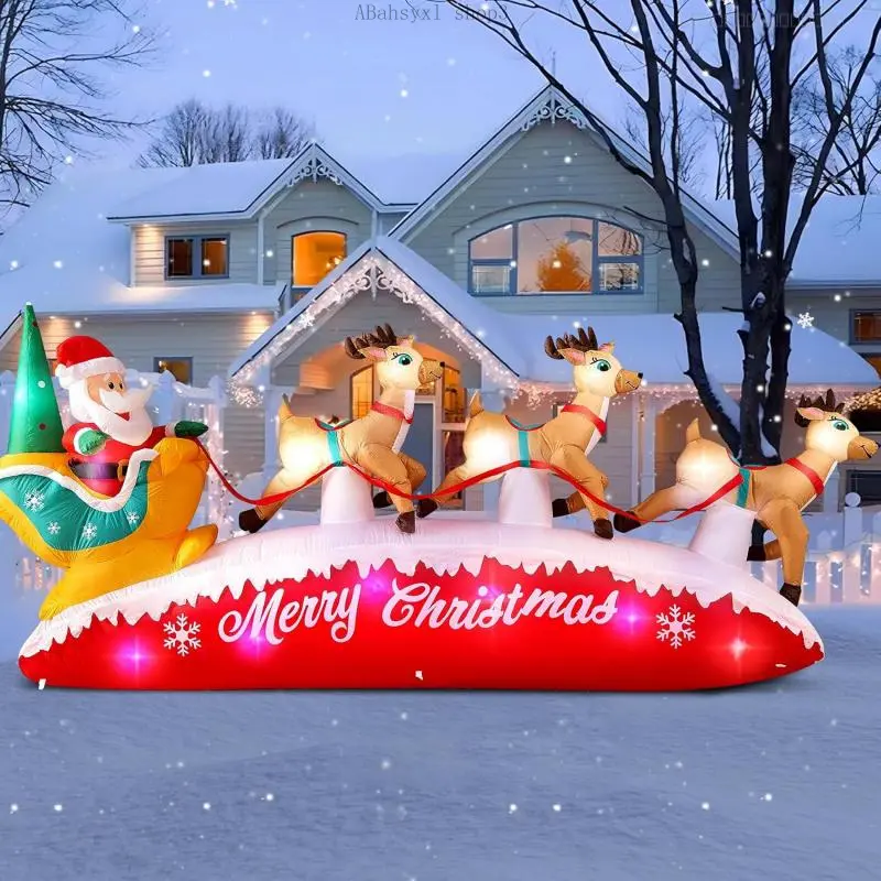 Danxilu Christmas Inflatables 10 FT Long Santa Sleigh with Reindeer Outdoor Decorations, Built-in Colorful LEDs Santa Claus Deer Sled Blow Up Yard Decoration for Outside Lawn Holiday Xmas DecorFFSummitSupply7ABahsyxl shop3