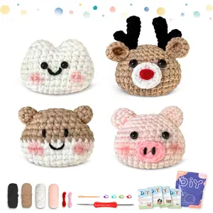 YAMAXIN 4pc Cat Water Ripple Deer Pig Crochet Kit, Complete Set with Hook, Instructions Manual, Detailed Tutorial Videos (random Accessory Colors)
