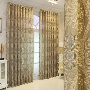 1pc Luxury European Vintage Jacquard Window Curtain, Hollow Out Design, Bedroom Living Room Dining Room Home Decor, Casual Style, Korean Influence