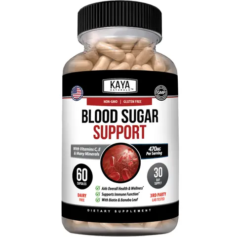 Kaya Naturals BLOOD SUGAR SUPPORT with Bitter Melon Supplement  Alpha Lipoic Acid & Cinnamon 20 Herbs, Vitamins and Minerals, Vitamin C & E, Non-GMO 60 Capsules Dietary Supplement, Cayenne Pepper, Daily Wellness Support Healthcare, Capsule Format, Easy Ta