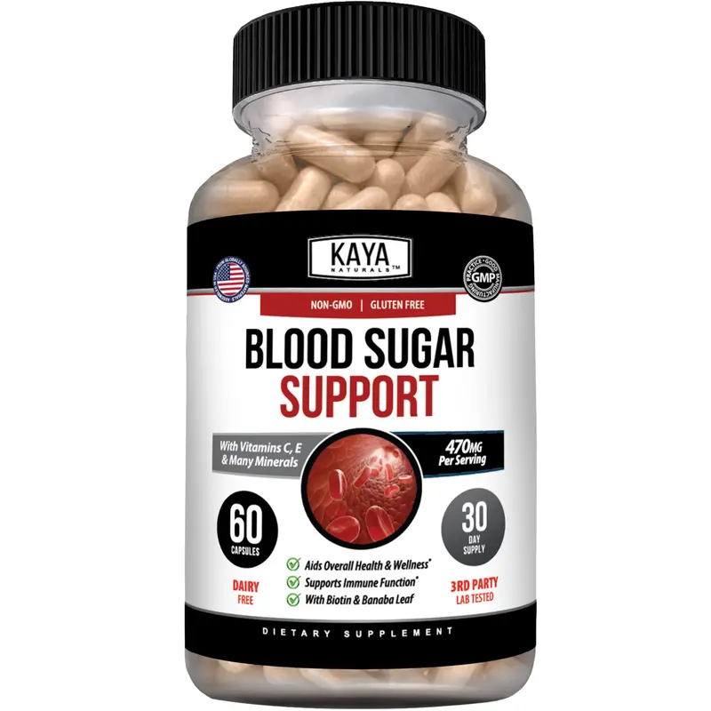 Kaya Naturals BLOOD SUGAR SUPPORT with Bitter Melon Supplement  Alpha Lipoic Acid & Cinnamon 20 Herbs, Vitamins and Minerals, Vitamin C & E, Non-GMO 60 Capsules Dietary Supplement, Cayenne Pepper, Daily Wellness Support Healthcare, Capsule Format, Easy Ta