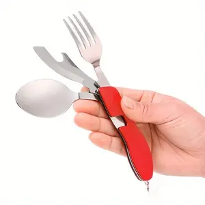 Stainless Steel Camping Folding Disassembly Knives, Forks and Spoons Combination Tableware Multi-functional Outdoor Spoon Knives and Forks, Stainless Steel Utensils, Cutlery Utensil Sets