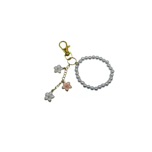Flower and White Bead Keychain