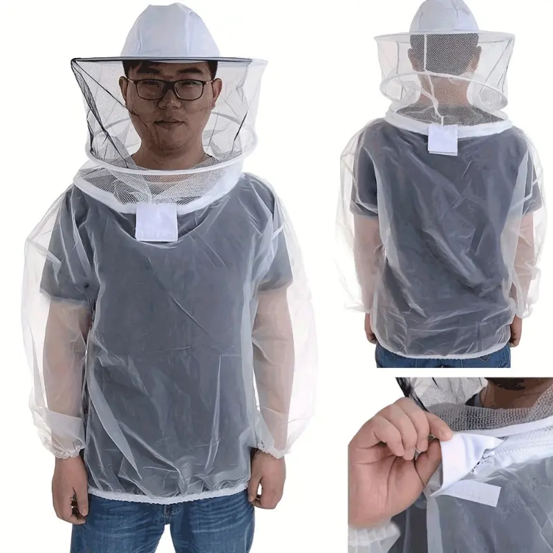 Professional Beekeeper Suit for Men, Full-Body Protective Apparel in Durable, Breathable Plastic with an Integrated Hood Veil, Protective Jacket, Beekeepers
