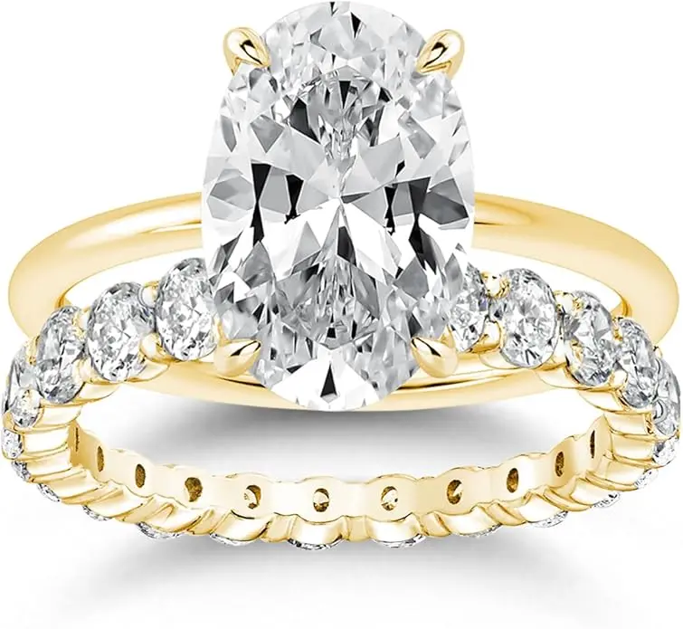 Women's 2CT Elongated Oval Moissanite Engagement Ring Set, S925 Sterling Silver Solitaire Bridal Ring with Eternity Wedding Band wedding ring sets